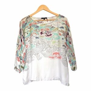 Dressori 100% Silk Blouse Petite Large Multicolor Abstract Print Top